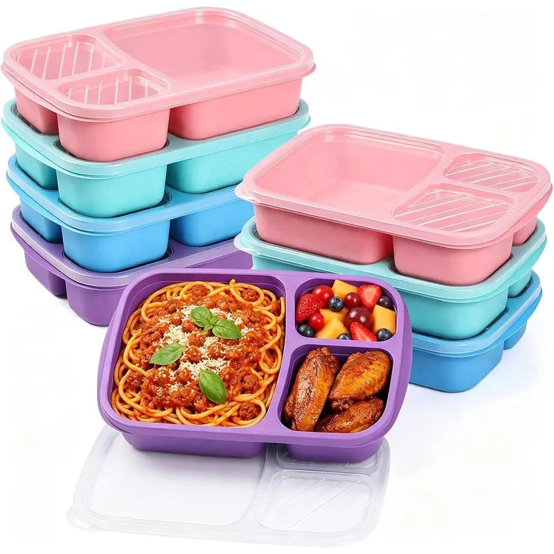 4 Pack Bento Lunch Box Set with 3 Compartments Wheat Straw Meal Prep Containers, Microwave and Dishwasher Safe (Light Colour)Gift