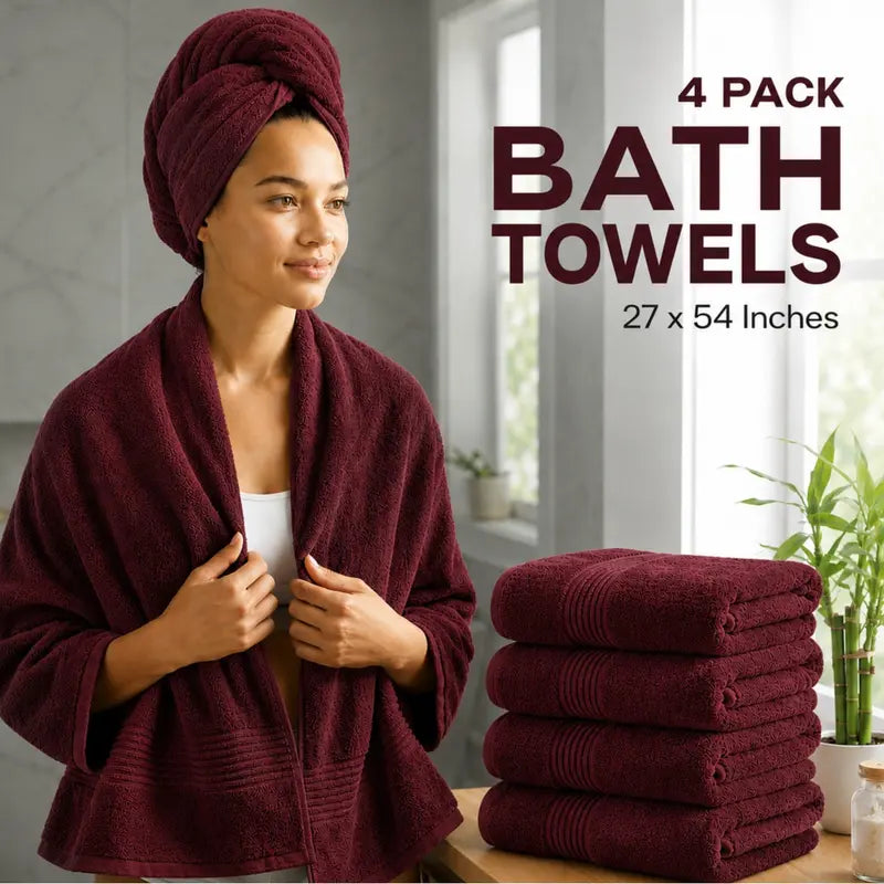Utopia Towels 4 Pack Bath Towels, 27X54 Inch, 100% Ring Spun Cotton, Soft, Highly Absorbent & Quick Dry Bathroom Towels