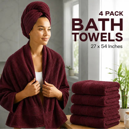 Utopia Towels 4 Pack Bath Towels, 27X54 Inch, 100% Ring Spun Cotton, Soft, Highly Absorbent & Quick Dry Bathroom Towels