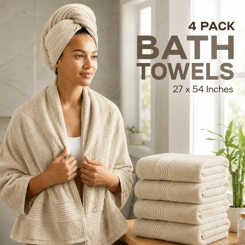 Utopia Towels 4 Pack Bath Towels, 27X54 Inch, 100% Ring Spun Cotton, Soft, Highly Absorbent & Quick Dry Bathroom Towels