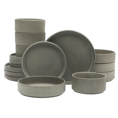 Gibson Elite Deerfield 16-Piece Stoneware Dinnerware Set – Stackable Plates and Bowls, Reactive Glaze Finish, Service for 4 – Microwave & Dishwasher Safe