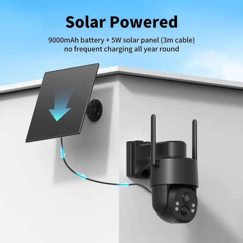 4G Solar-Powered Digital Security Camera with 4MP HD Lens, Color Night Vision, Built-In Cellular Card, Remote Monitoring, IP65 Weather Resistance, No Wi-Fi Required for Outdoor Use (Activation of 4G LTE Data Service Needed)