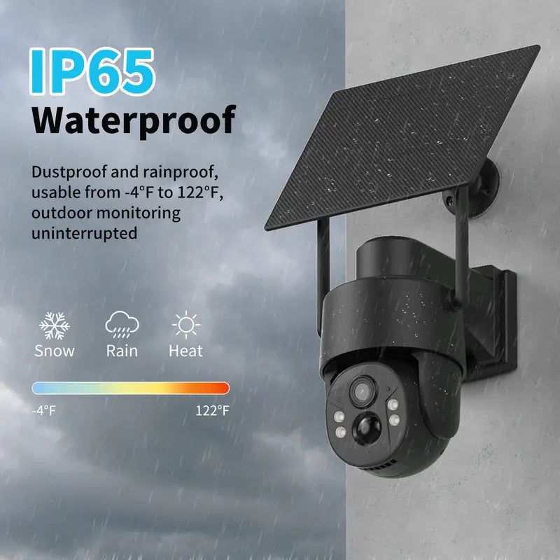 4G Solar-Powered Digital Security Camera with 4MP HD Lens, Color Night Vision, Built-In Cellular Card, Remote Monitoring, IP65 Weather Resistance, No Wi-Fi Required for Outdoor Use (Activation of 4G LTE Data Service Needed)