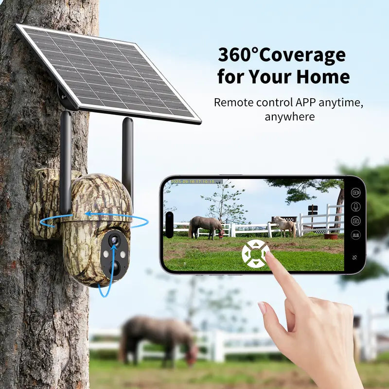 Professional Solar Outdoor Surveillance Camera with 4G LTE Connectivity, 2K Full Color Night Vision, 360° Coverage, AI Human Detection, IP65 Waterproof Rating, Unlimited Data Activation Required, Wall Mountable