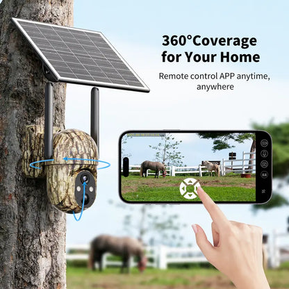Professional Solar Outdoor Surveillance Camera with 4G LTE Connectivity, 2K Full Color Night Vision, 360° Coverage, AI Human Detection, IP65 Waterproof Rating, Unlimited Data Activation Required, Wall Mountable