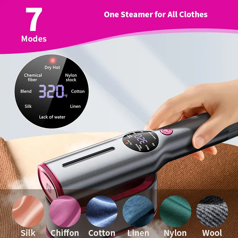 Dr. Flash Portable Handheld Garment Steamer with LED Display, Fast Heating, 7 Steam Modes, 90° Swivel Handle, One-Button Operation, Ideal for Travel and Gifting