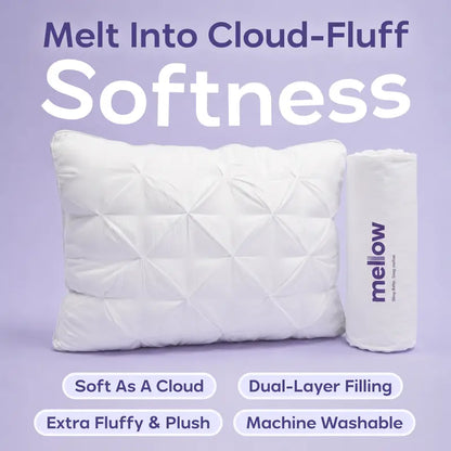 Mellow Sleep | Ploof Pillow – Extra-Fluffy Dual-Layer Pillow, Cloud-Like Soft Plush Bed Pillow with Breathable Support, Never Flat, Neck-Cradling Comfort for Side, Back & Stomach Sleepers, Machine Washable