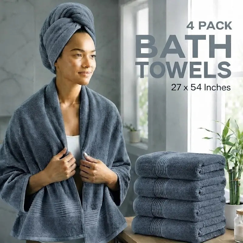 Utopia Towels 4 Pack Bath Towels, 27X54 Inch, 100% Ring Spun Cotton, Soft, Highly Absorbent & Quick Dry Bathroom Towels