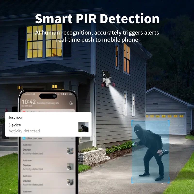 4G Solar-Powered Digital Security Camera with 4MP HD Lens, Color Night Vision, Built-In Cellular Card, Remote Monitoring, IP65 Weather Resistance, No Wi-Fi Required for Outdoor Use (Activation of 4G LTE Data Service Needed)