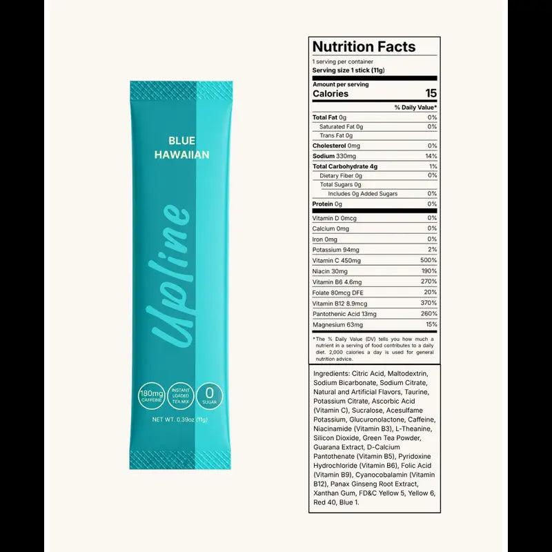 Upline Instant Loaded Tea Mix - Single Pack Multi Flavor, High Caffeine Content, Low Calorie, Low Carb, Sugar-Free, Aspartame-Free, Lightly Carbonated