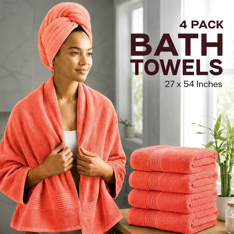 Utopia Towels 4 Pack Bath Towels, 27X54 Inch, 100% Ring Spun Cotton, Soft, Highly Absorbent & Quick Dry Bathroom Towels