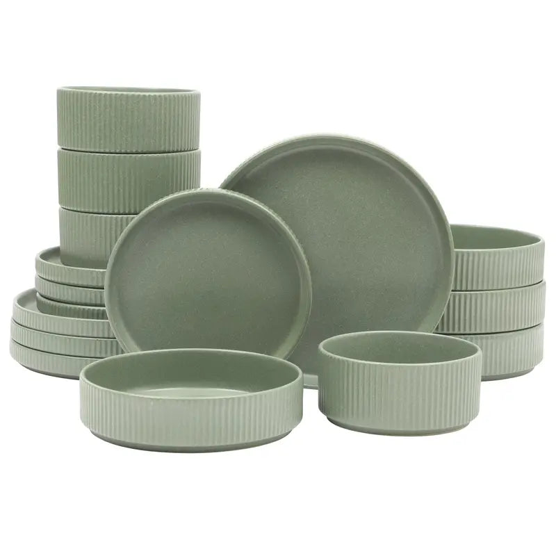 Gibson Elite Deerfield 16-Piece Stoneware Dinnerware Set – Stackable Plates and Bowls, Reactive Glaze Finish, Service for 4 – Microwave & Dishwasher Safe