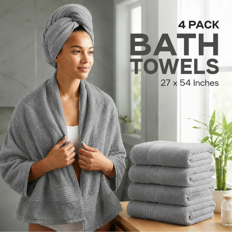 Utopia Towels 4 Pack Bath Towels, 27X54 Inch, 100% Ring Spun Cotton, Soft, Highly Absorbent & Quick Dry Bathroom Towels