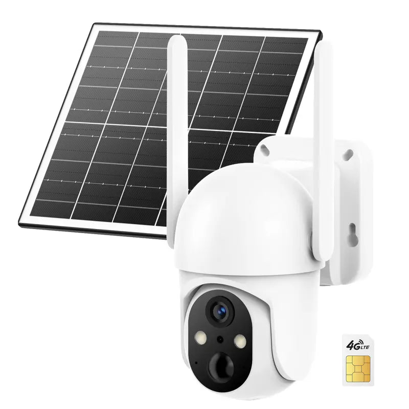Professional Solar Outdoor Surveillance Camera with 4G LTE Connectivity, 2K Full Color Night Vision, 360° Coverage, AI Human Detection, IP65 Waterproof Rating, Unlimited Data Activation Required, Wall Mountable