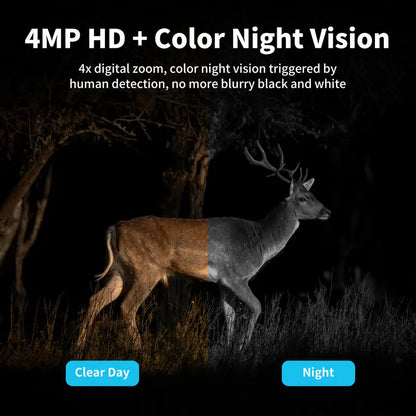 4G Solar-Powered Digital Security Camera with 4MP HD Lens, Color Night Vision, Built-In Cellular Card, Remote Monitoring, IP65 Weather Resistance, No Wi-Fi Required for Outdoor Use (Activation of 4G LTE Data Service Needed)