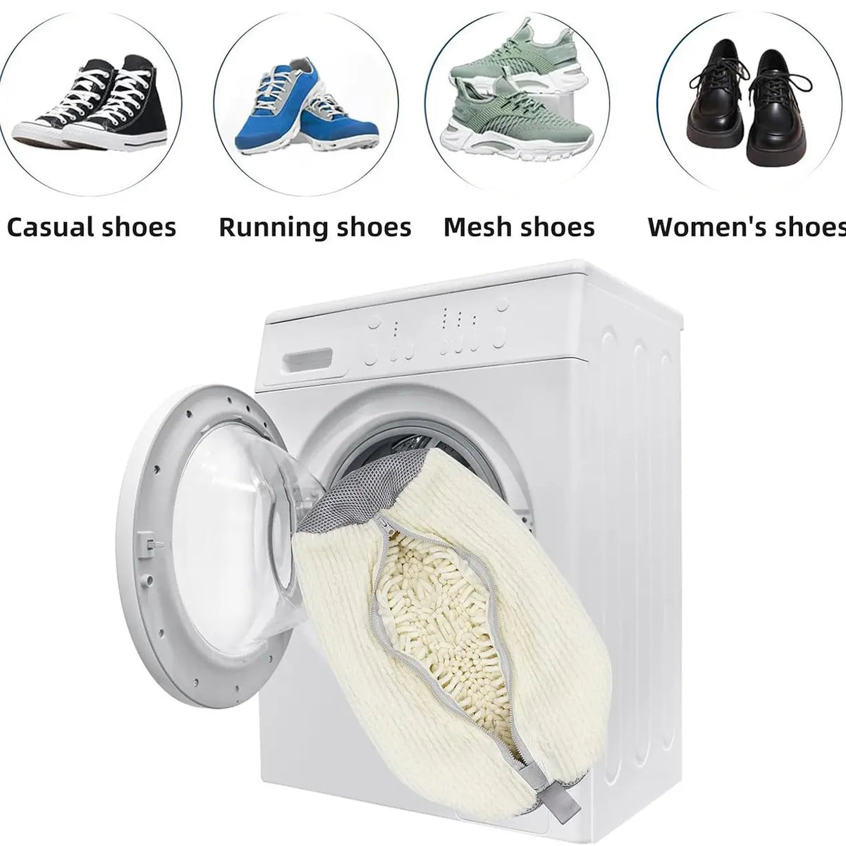 Shoe Laundry Bags for Washing Machine - Durable Polyester Zipper Bags for Sneakers, Clothes, and Socks - Anti-Deformation Compact Storage Accessories