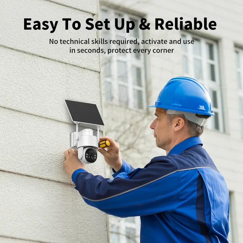 4G Solar-Powered Digital Security Camera with 4MP HD Lens, Color Night Vision, Built-In Cellular Card, Remote Monitoring, IP65 Weather Resistance, No Wi-Fi Required for Outdoor Use (Activation of 4G LTE Data Service Needed)