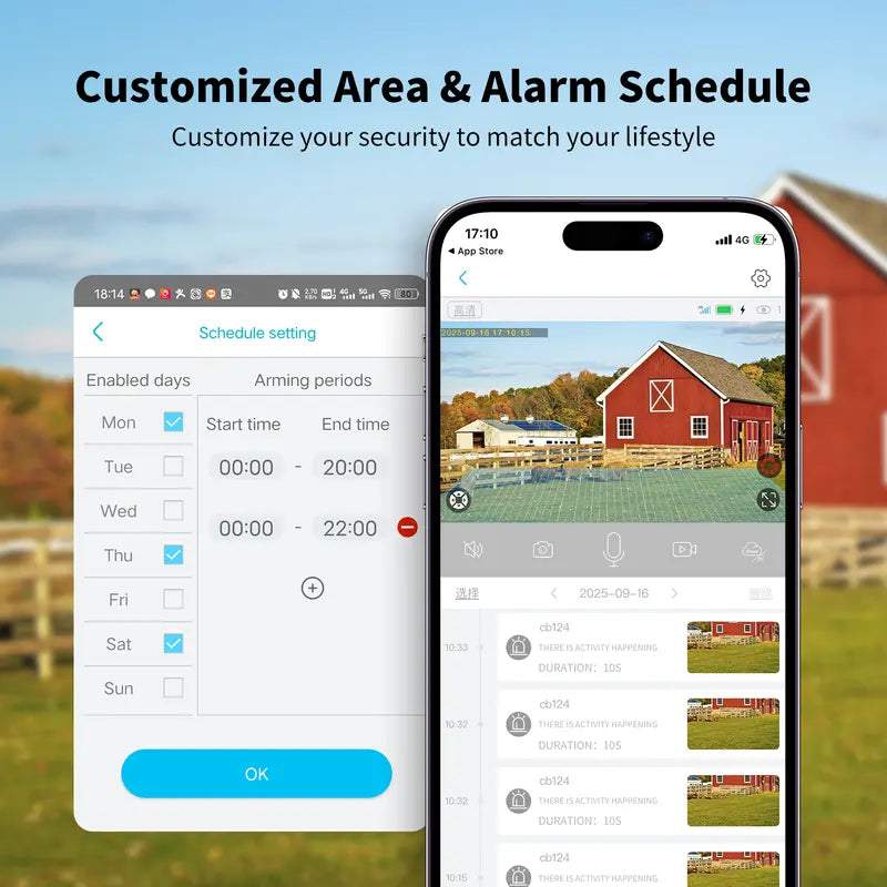 Professional Solar Outdoor Surveillance Camera with 4G LTE Connectivity, 2K Full Color Night Vision, 360° Coverage, AI Human Detection, IP65 Waterproof Rating, Unlimited Data Activation Required, Wall Mountable