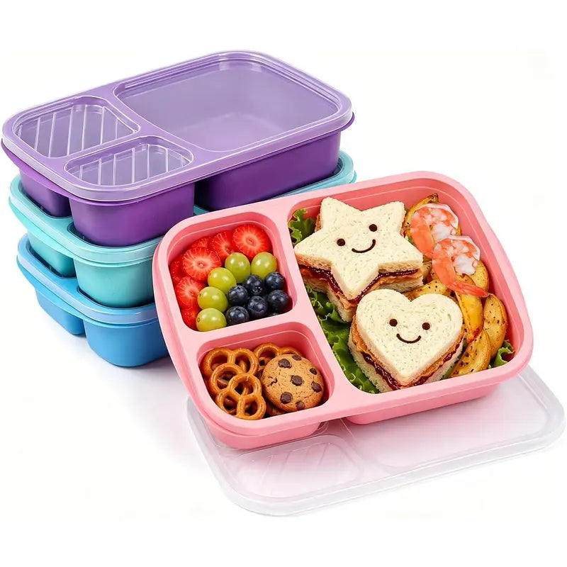 4 Pack Bento Lunch Box Set with 3 Compartments Wheat Straw Meal Prep Containers, Microwave and Dishwasher Safe (Light Colour)Gift