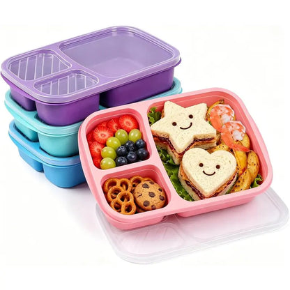 4 Pack Bento Lunch Box Set with 3 Compartments Wheat Straw Meal Prep Containers, Microwave and Dishwasher Safe (Light Colour)Gift