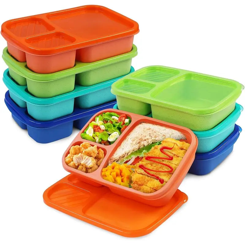 4 Pack Bento Lunch Box Set with 3 Compartments Wheat Straw Meal Prep Containers, Microwave and Dishwasher Safe (Light Colour)Gift