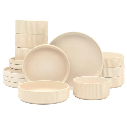 Gibson Elite Deerfield 16-Piece Stoneware Dinnerware Set – Stackable Plates and Bowls, Reactive Glaze Finish, Service for 4 – Microwave & Dishwasher Safe